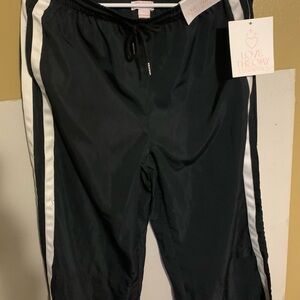 Black Wide Legged Track Pants with White Side Stripes
